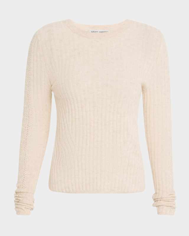 Crewneck Crochet-Insert Cashmere Sweater